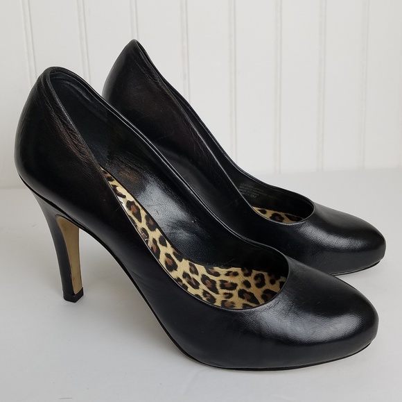 Franco Sarto Warren Black Round Toe Heels Leaopard - Picture 2 of 8